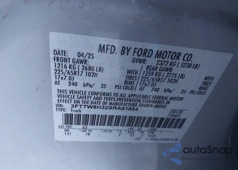 2025 Ford Maverick Xlt z USA, uszkodzony, nr VIN 3FTTW8H32SRA81854